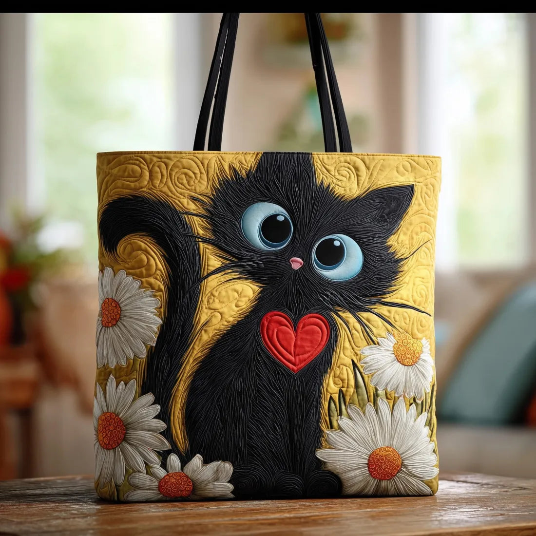תיק Chat Noir בעבודת יד עם לב וחרציות